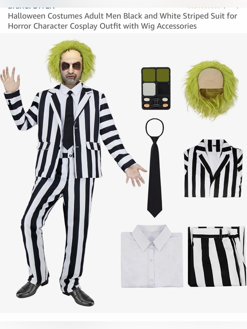 NEW. Halloween Costume. Beetlejuice-  Black and White Striped Suit-Men’s L NWT